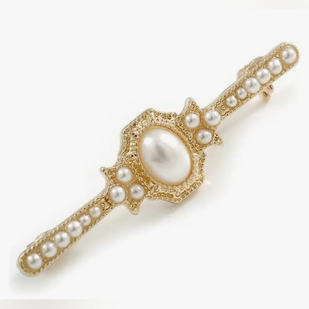 Vintage Faux Pearl Bar Brooch